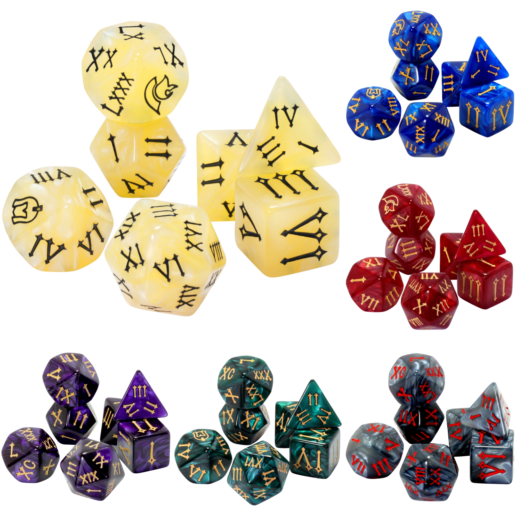 Board Game Font - DND Dice 7pcs Marble Effect Polyhedral